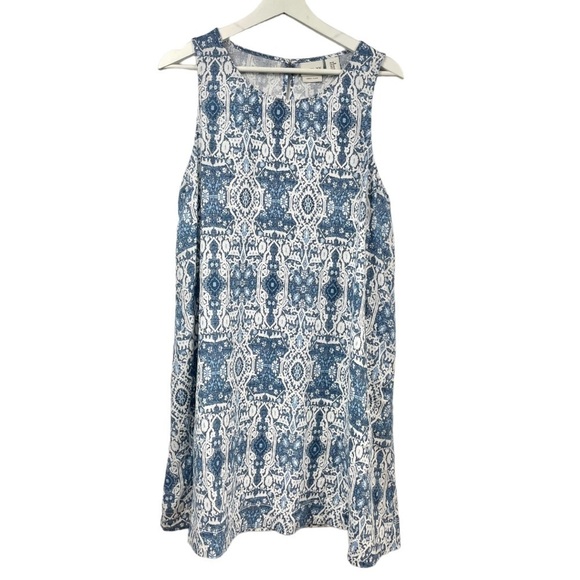 Rachel Zoe Blue Print 100% Linen Swing Mini Dress Size M - Picture 2 of 5